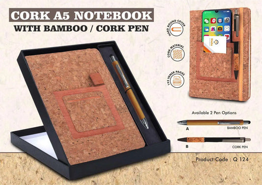 Notebook Gift set Eco: Cork A5 Notebook With Bamboo / Cork Pen