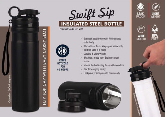 SwiftSip Insulated Steel bottle | Flip top cap with easy carry slot | 500 ml approx