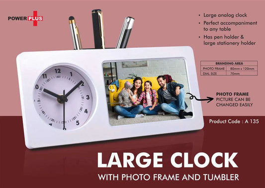 Large clock with photo frame and tumbler