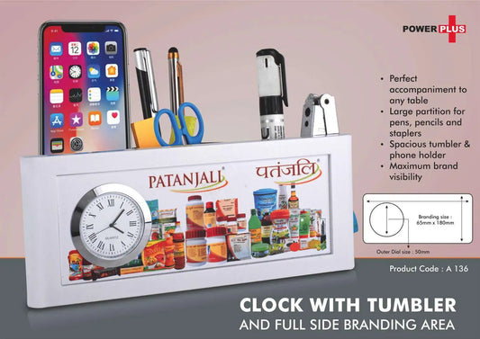 Clock with tumbler and full side branding area | Branding included MOQ 200 pc