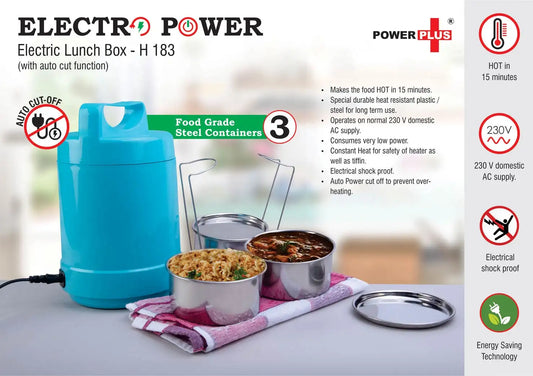 Electro Steel: 3 container electric steel lunch box with Auto cut function