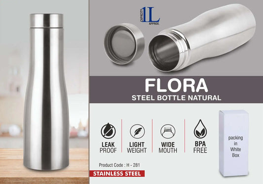 Flora Steel bottle Natural | Capacity 1L approx