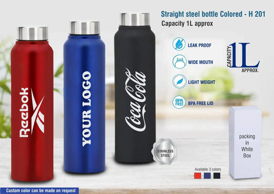 Straight steel bottle Colored | Capacity 1L approx