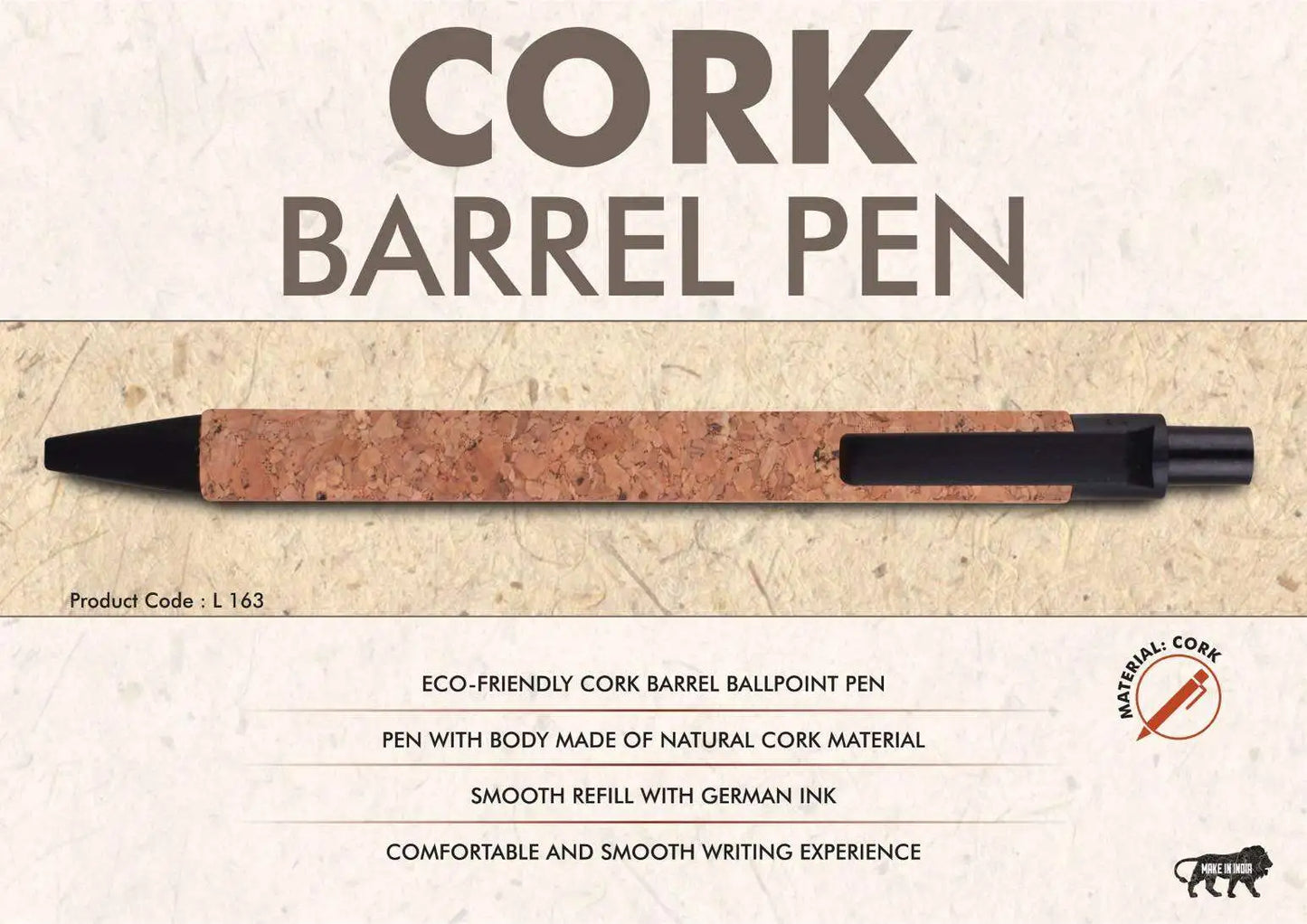 Cork barrel pen | Barrel completely made of cork