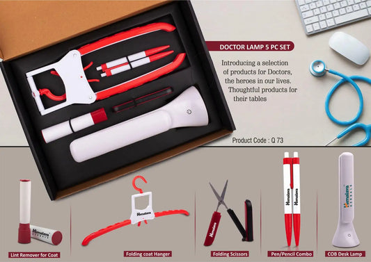 Doctor Lamp set: Folding Coat hanger, Lint remover, Folding scissors, Pen/Pencil combo, COB Desk lamp | 5 pc set