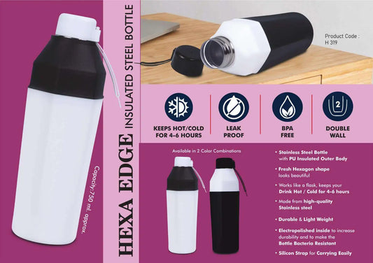 Hexa Edge: Insulated Steel Bottle | Keeps Hot & Cold for 4-6 Hours | Strap for Carrying easily | Capacity 750 ml approx