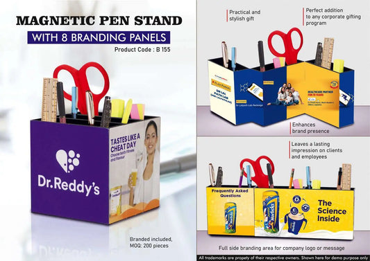 Magnetic Pen stand with full side branding area | Branding included MOQ 200 pc