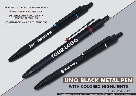 Uno Black Metal Pen with Colored highlights