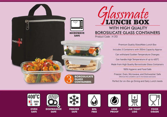 GlassMate Lunch Box: Lunch box with High quality borosilicate glass Containers