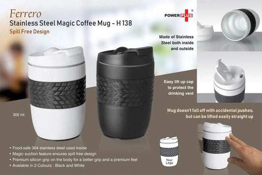 Ferrero Stainless Steel Magic Coffee Mug (300 ml approx) (Spill free design)