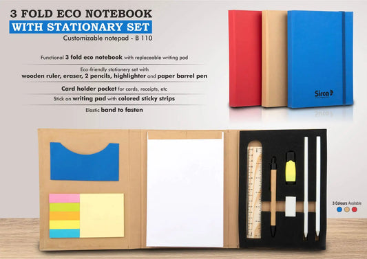 3 fold Eco Notebook with stationary set | Customizable notepad