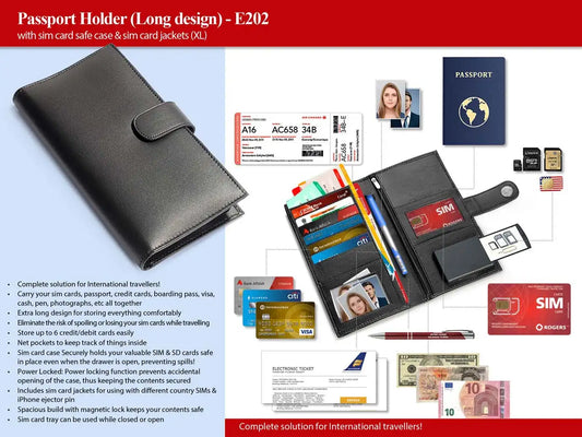 Passport Holder with sim card safe case & sim card jackets (XL) (Long design)