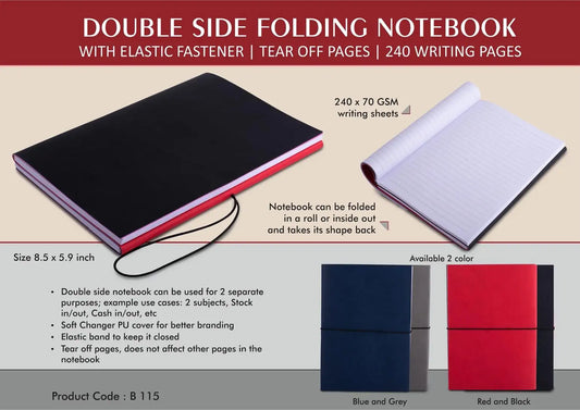 Double side folding notebook with Elastic Fastener | Tear off Pages | 240 writing pages